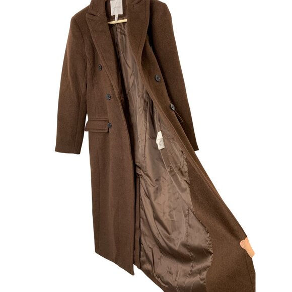 Avec Les Filles Double Breasted Brown Midi Trench Coat S Wool Blend RU10376 NWT - Picture 7 of 12